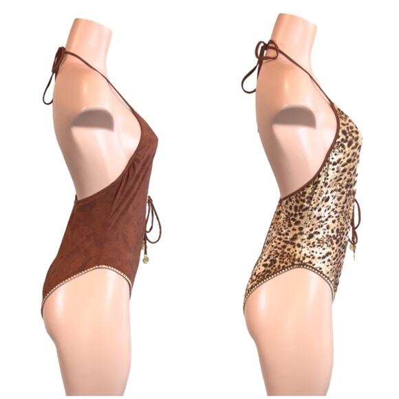 NWOT Luli Fama CUIDADO AL DORSO Reversible Animal Print Suede Look DEEP V $198 - Picture 10 of 14